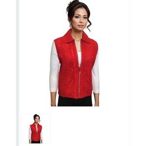 Magic Woman It Fits Vest One Sz XL-2XL RED Stretch Bling Sleeveless Diamond Zip